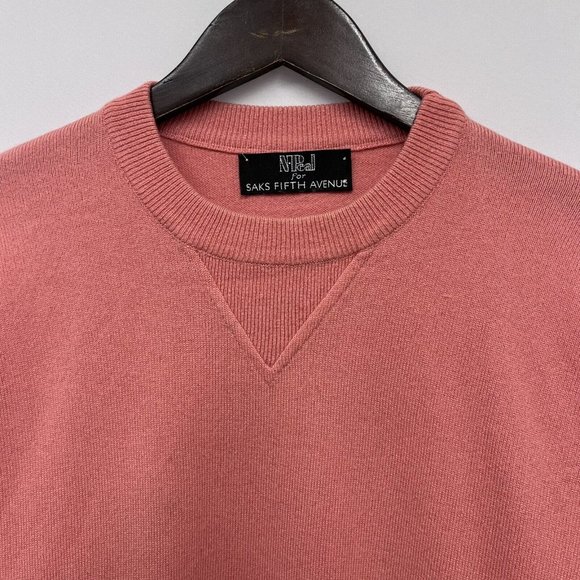 N.Peal Saks Fifth Avenue Men's Crewneck Sweater Cashmere/Cotton Coral Scotland M - Picture 2 of 7